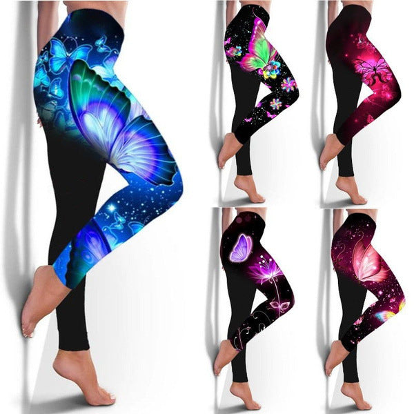 Butterfly Digital Print Sports Yoga Pants