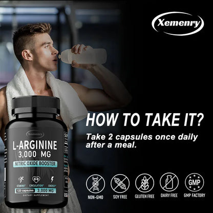 L-Arginine - Supports Muscle Growth, Promotes Blood Circulation, and Enhances Immunity, Improves Endurance and Performance