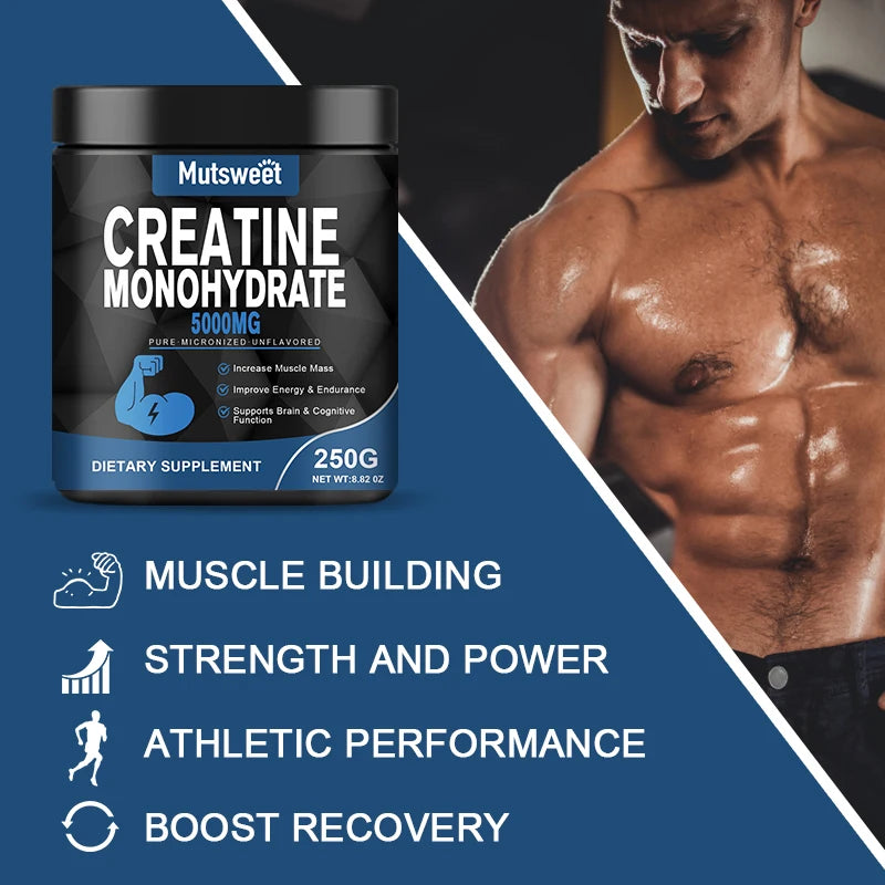 MUTSWEET Creatine Monohydrate Item 5000mg Pure Unflavored Micronized Pre Workout Keto Vegan Dissolves Easy Muscle Recovery