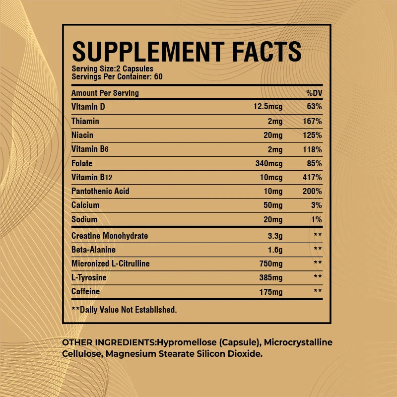 Pre-Workout Supplement - with Creatine Monohydrate, Citrulline - Replenish Energy, Build Muscle, Improve Athletic Performance
