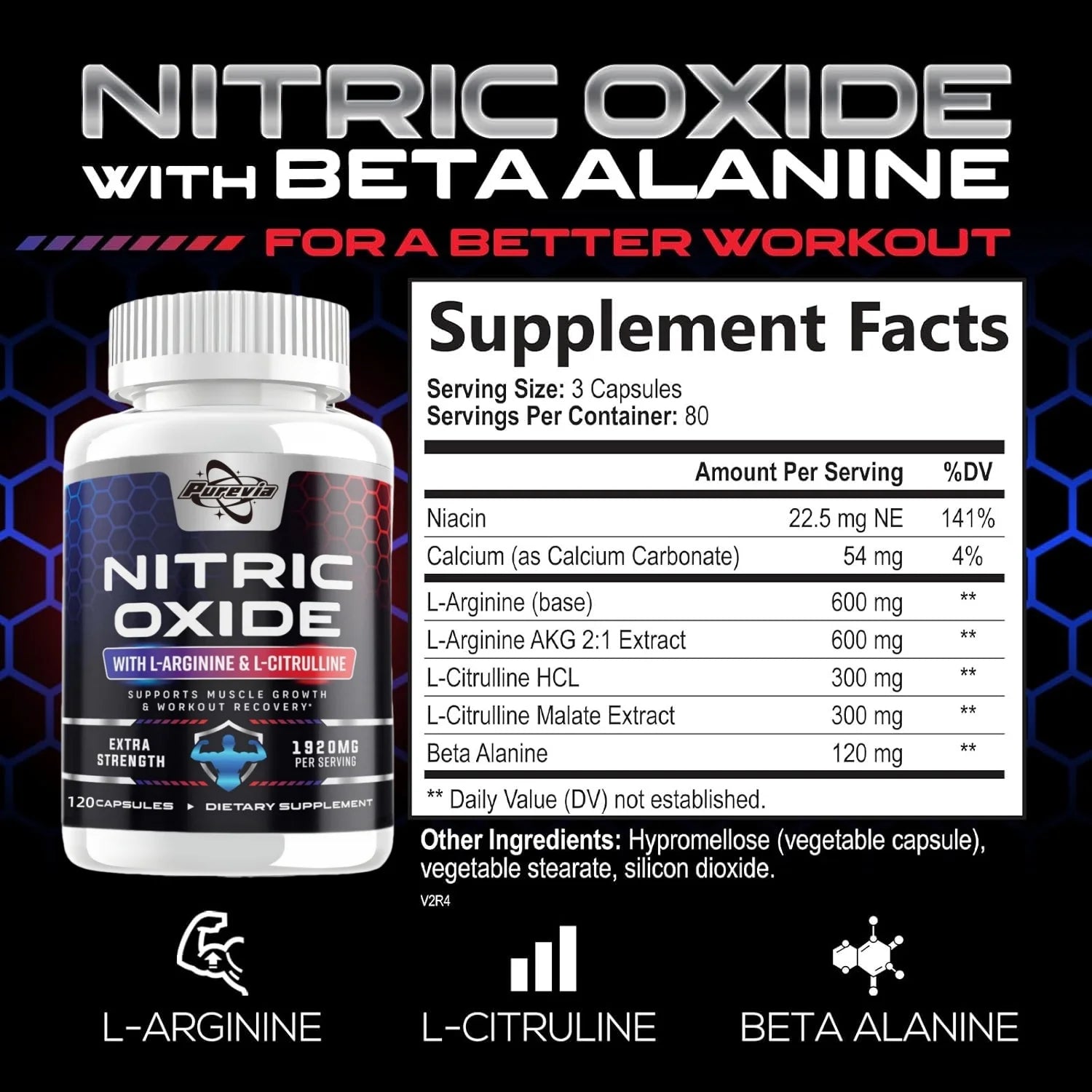 Nitric Oxide Booster Pre-Workout Boosts Muscle, Pump, Energy and Endurance,Performance & Muscle Mass,L-arginine Supplement